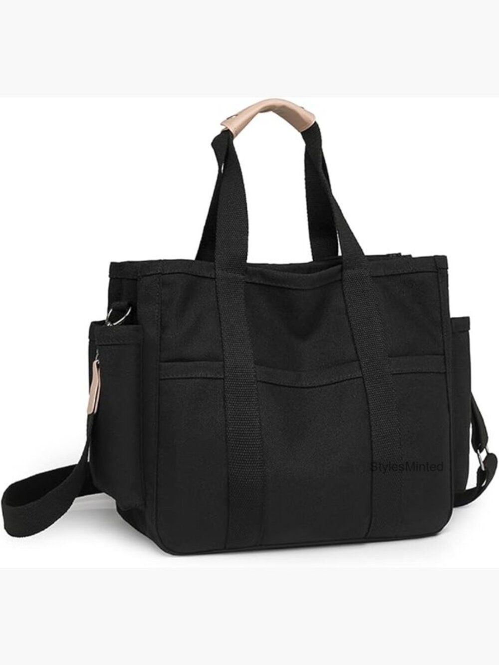 Canvas Crossbody Tote Bag with Multi Pockets for Women Work Large Handbags